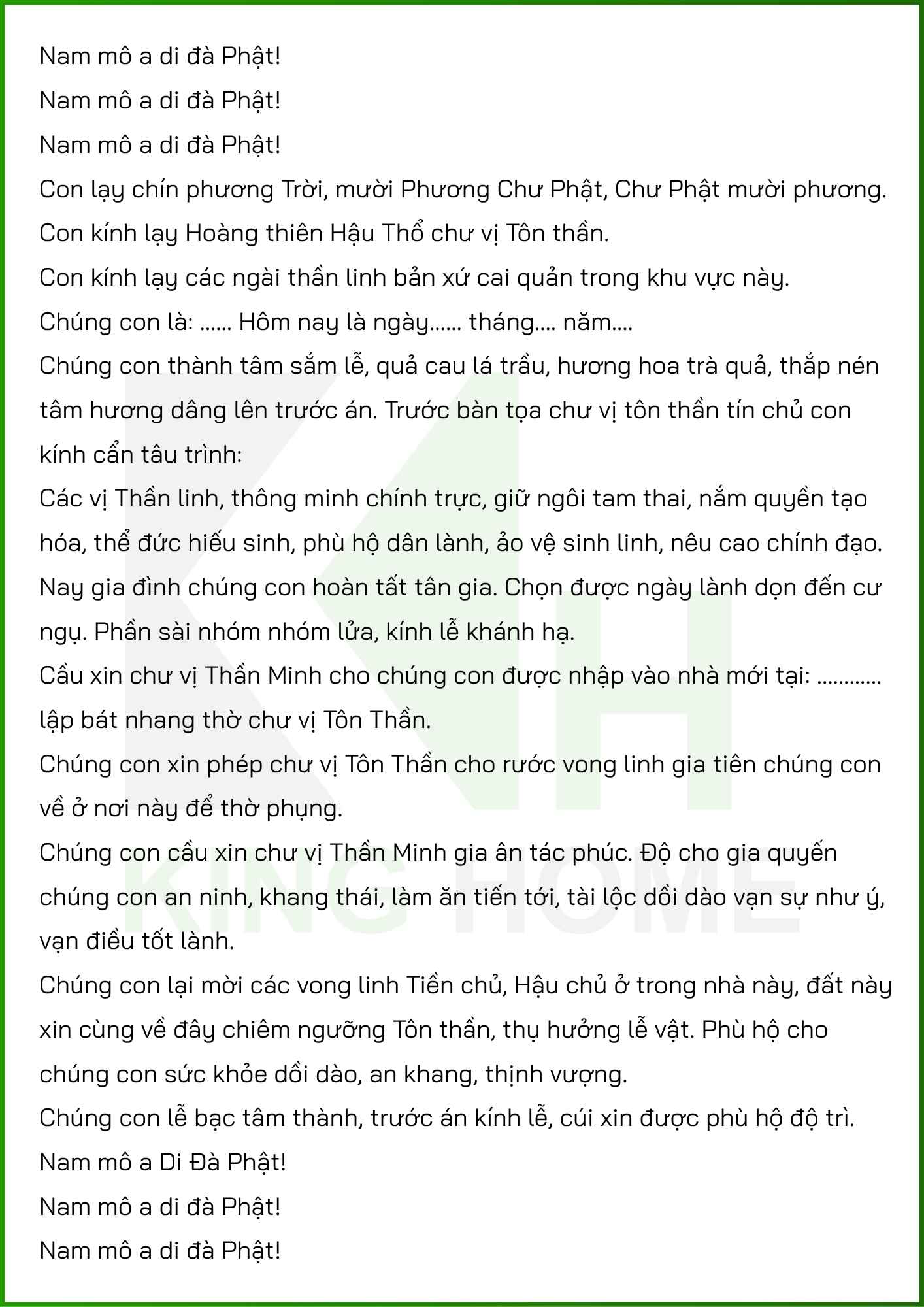 Bài cúng lễ nhập trạch
