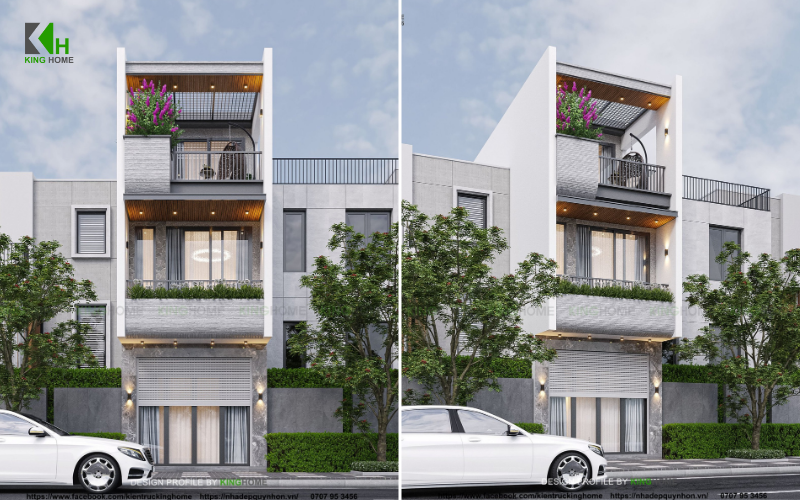 Mặt tiền nhà 3 tầng thanh thoát, nổi bật bởi tông xám thanh lịch – S’s House