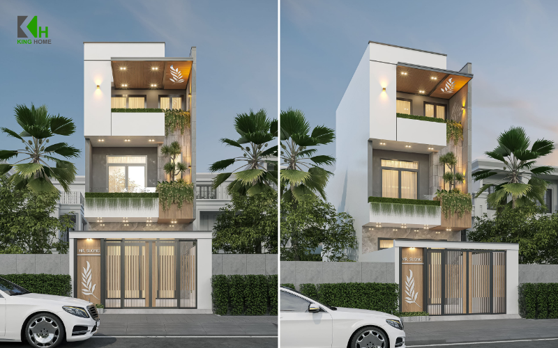 Kiến trúc nhà 3 tầng tạo dấu ấn từ chất liệu gỗ và hình khối tinh gọn