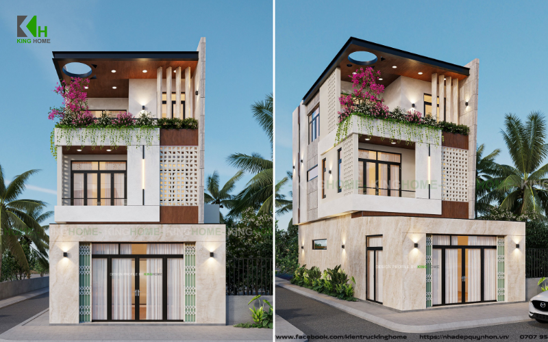 Nhà 3 tầng hướng Tây tối ưu vi khí hậu với hệ gạch thông gió tinh tế