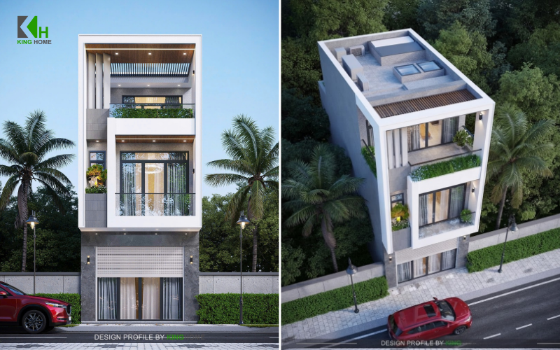 Nhà 3 tầng với ngôn ngữ vật liệu tạo nên dấu ấn riêng cho mặt tiền