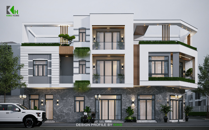 Kiến trúc nhà 3 tầng lô góc mang vẻ đẹp thanh lịch và bền vững