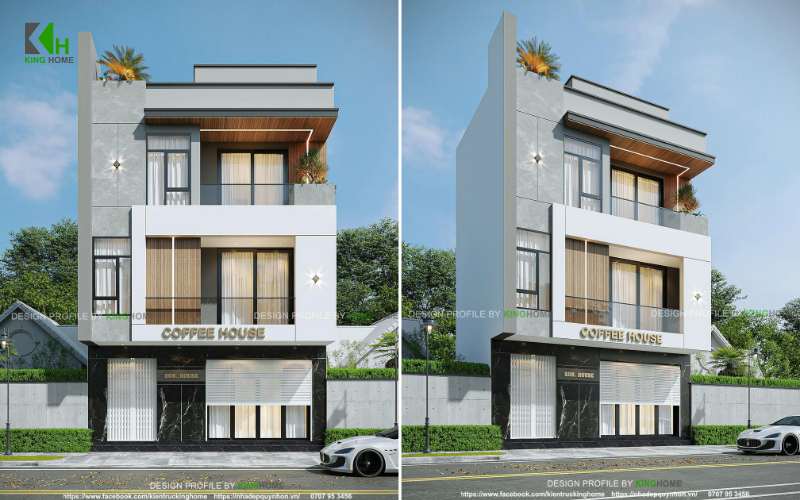 Kiến trúc nhà 3 tầng kết hợp không gian kinh doanh với mặt tiền sang trọng