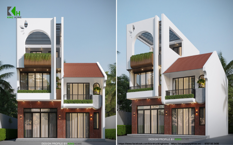 Mẫu nhà 3 tầng có 2 mặt tiền hiện đại với thiết kế nổi bật từ mọi góc nhìn