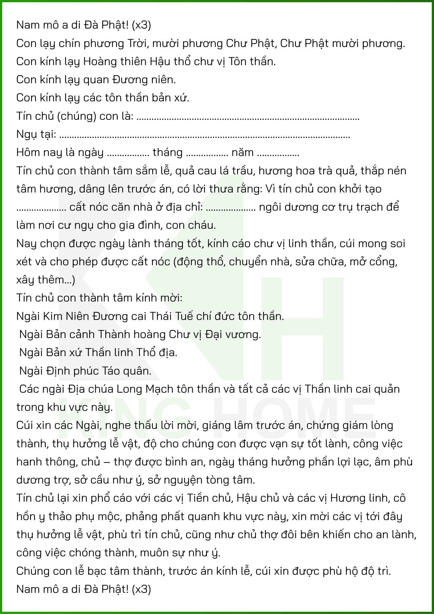 Bài văn khấn cất nóc nhà
