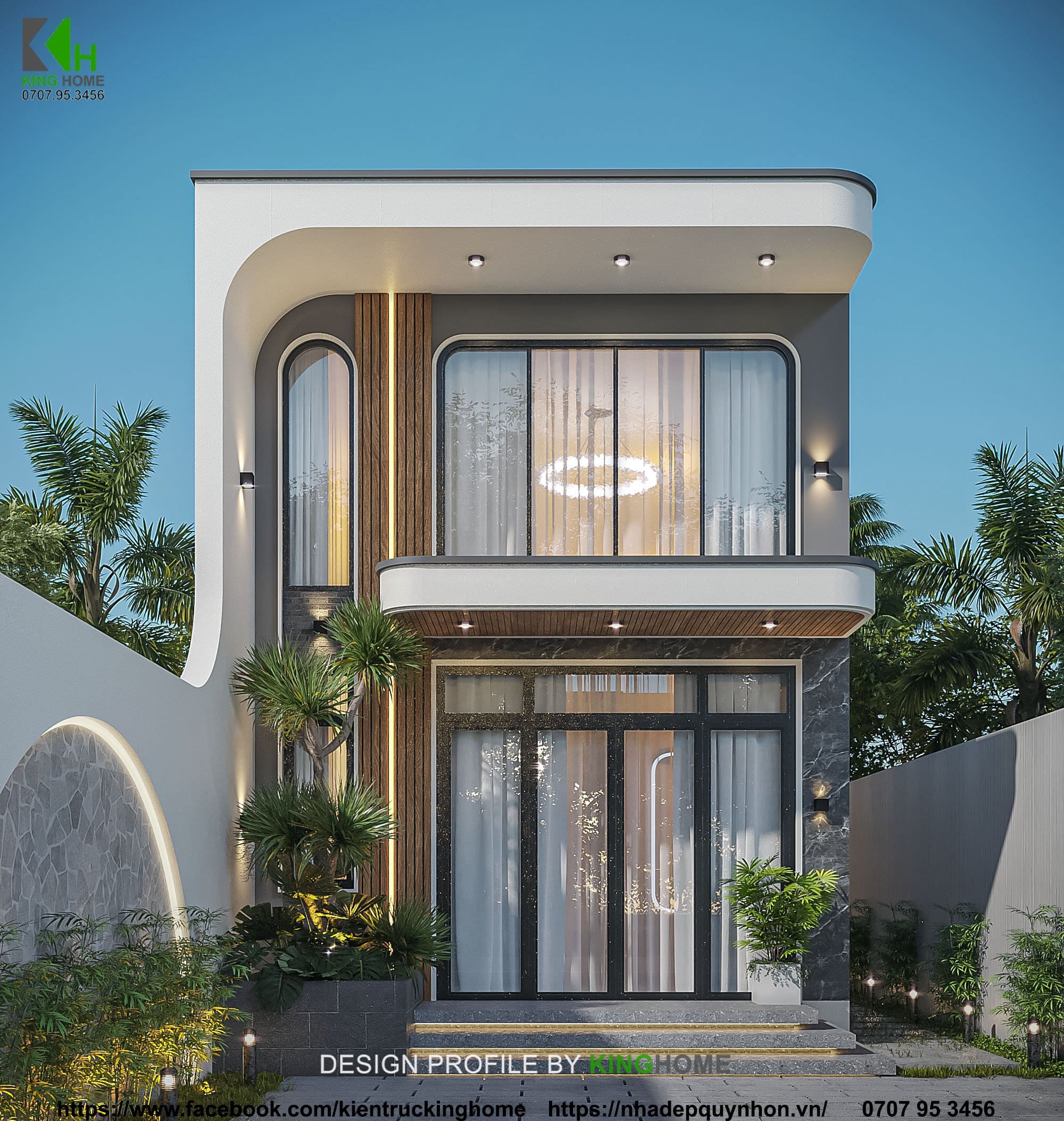Mẫu nhà 900 triệu 2 tầng gây ấn tượng với những đường bo cong mềm mại, tạo nên vẻ đẹp hiện đại và đầy cuốn hút