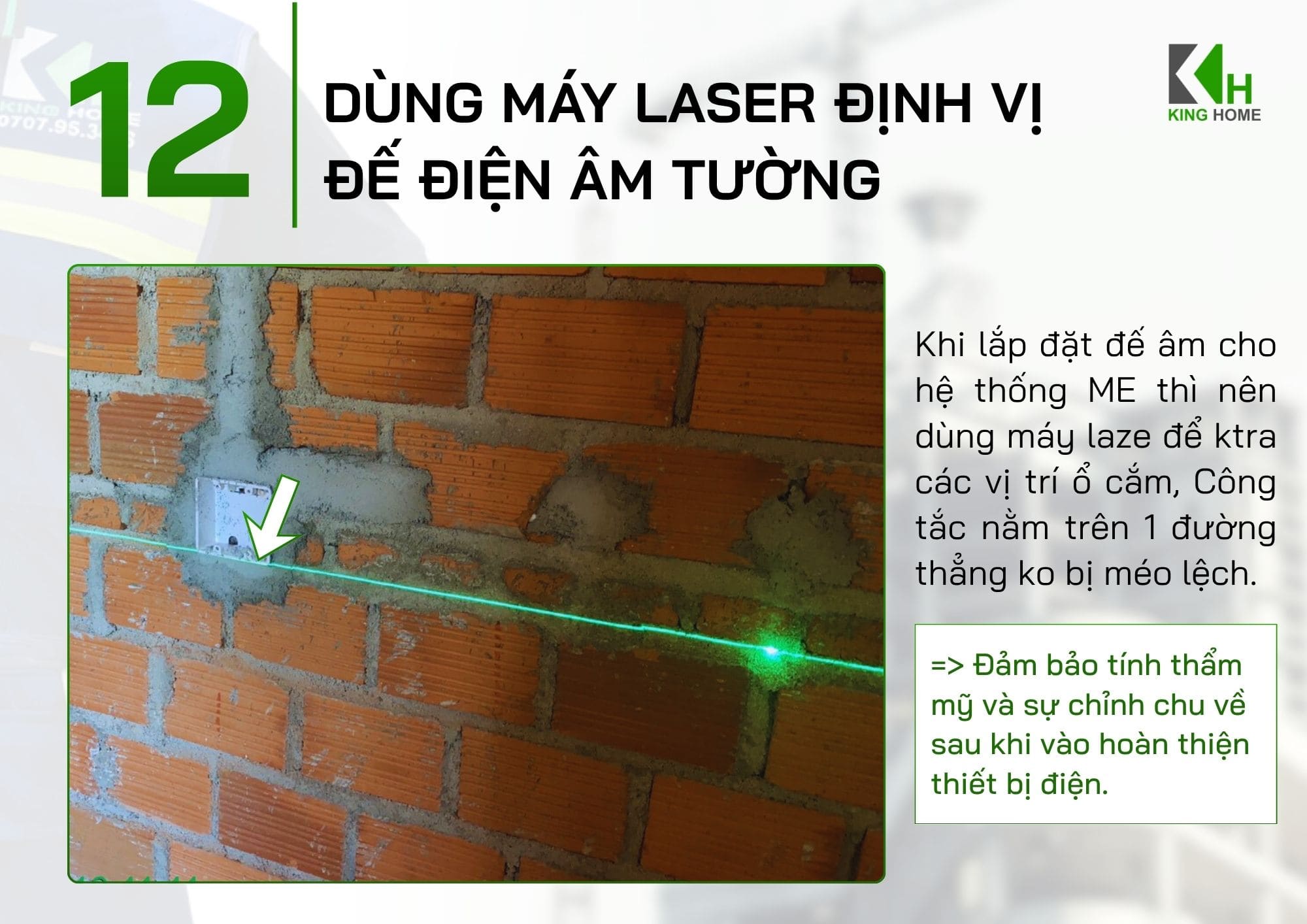 Dùng máy laser định vị đế điện âm tường