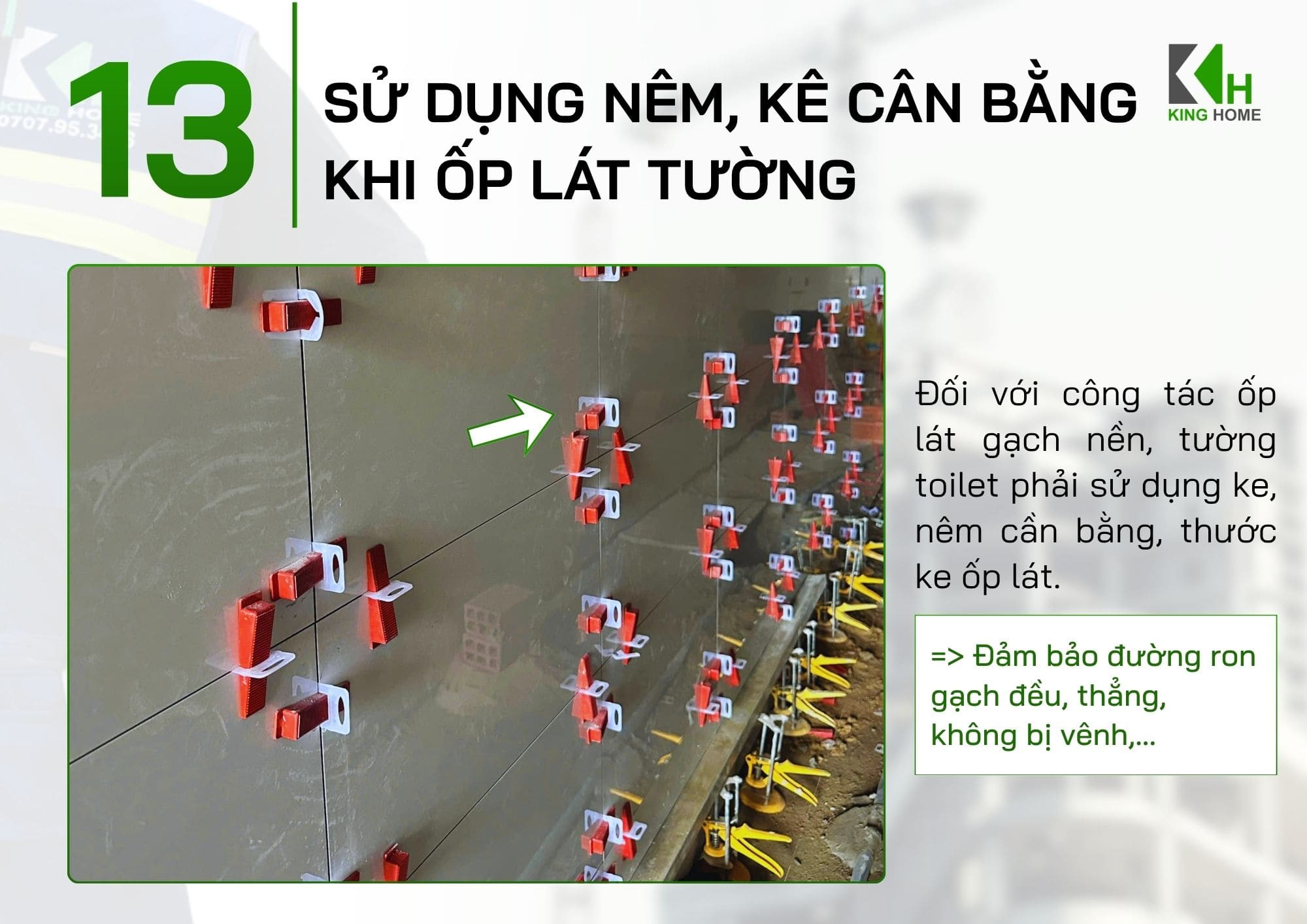 Sử dụng nêm, ke cân bằng khi ốp lát