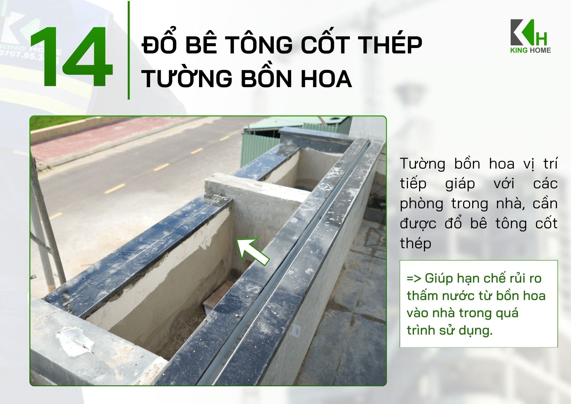Đổ bê tông cốt thép tường bồn hoa