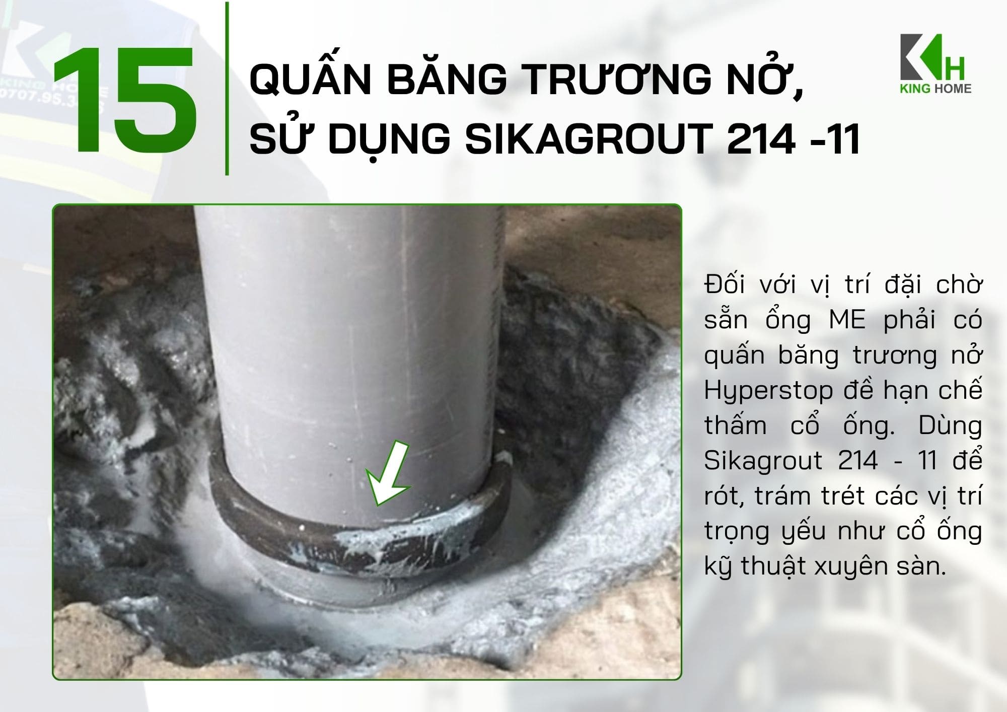 Quấn băng trương nở, sử dụng Sikagrout 214-11