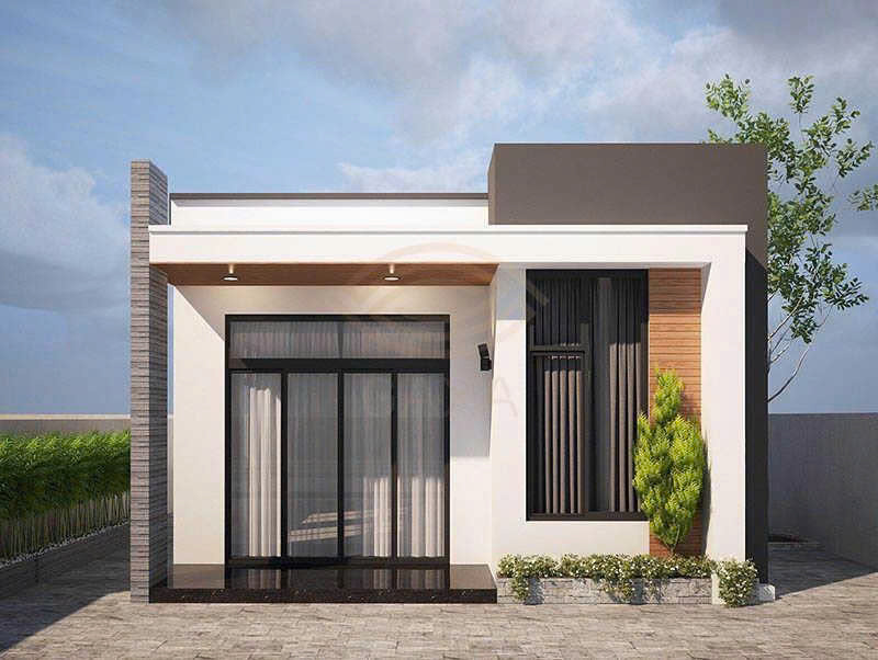 Mẫu nhà cấp 4 mái bằng với tông màu trắng xám hiện đại tại Gia Lai
