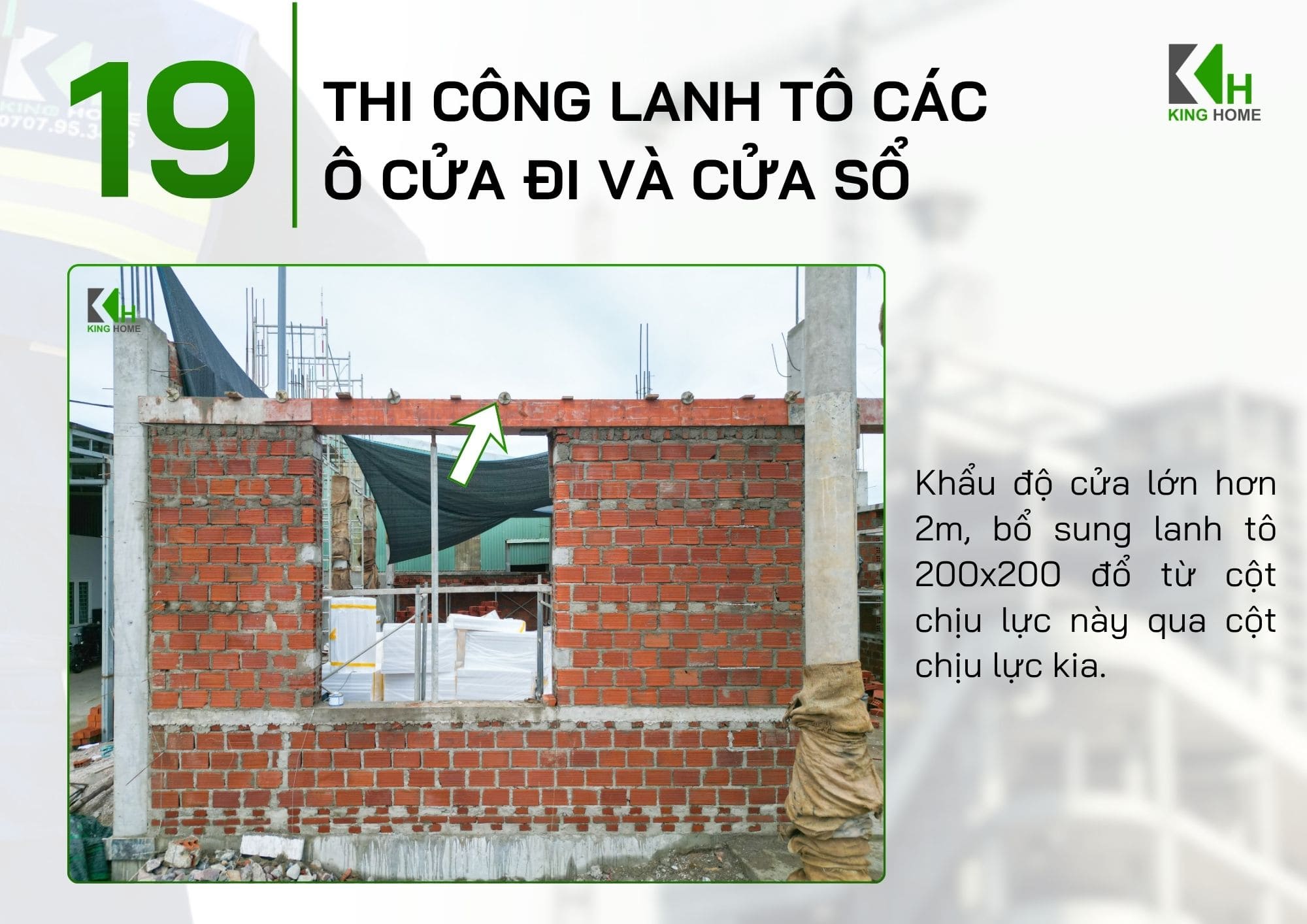 Thi công lanh tô các ô cửa đi và cửa sổ