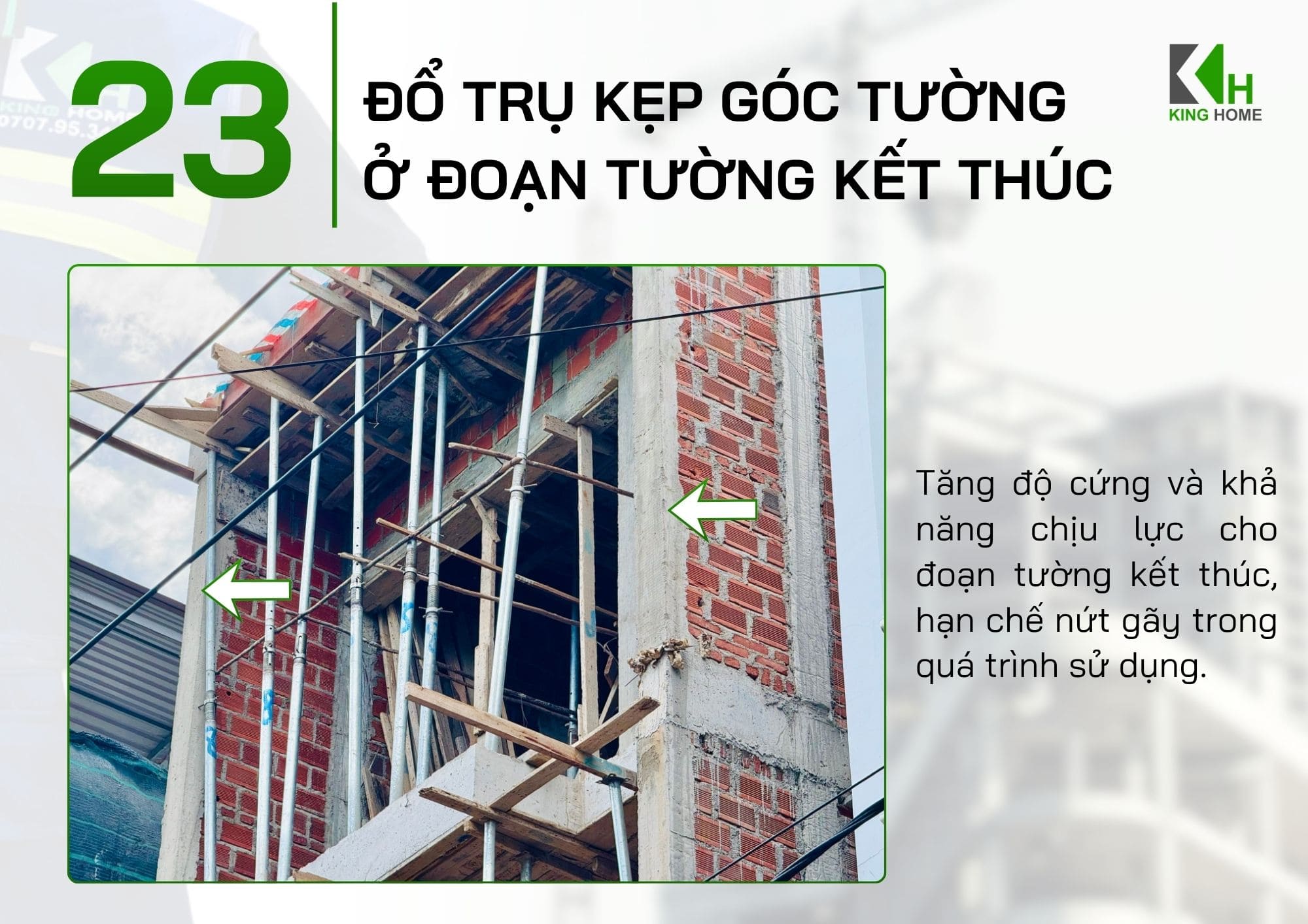 Đổ trụ kẹp góc tường tại đoạn tường kết thúc