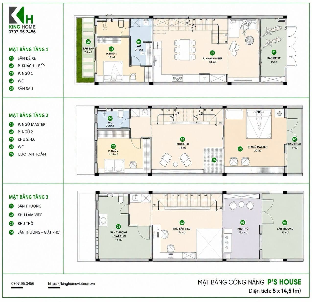 Công năng của mẫu nhà ống 3 tầng đẹp nhất hiện đại phong cách thô mộc - P's House