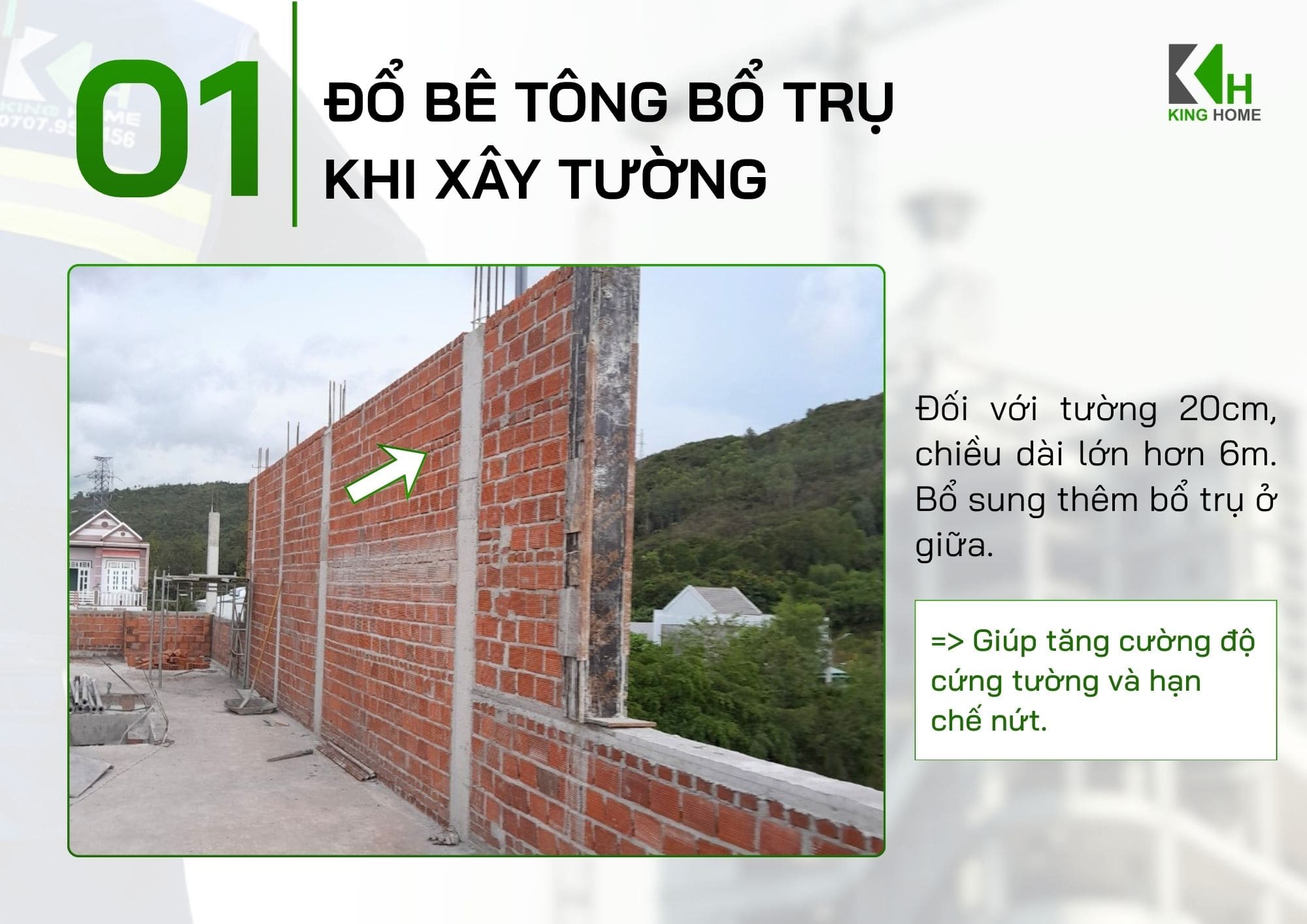Đổ bê tông bổ trụ khi xây tường
