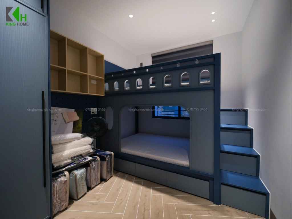 . Các hệ tủ được thiết kế tận dụng chiều cao, tăng khả năng lưu trữ mà không chiếm quá nhiều diện tích sàn.