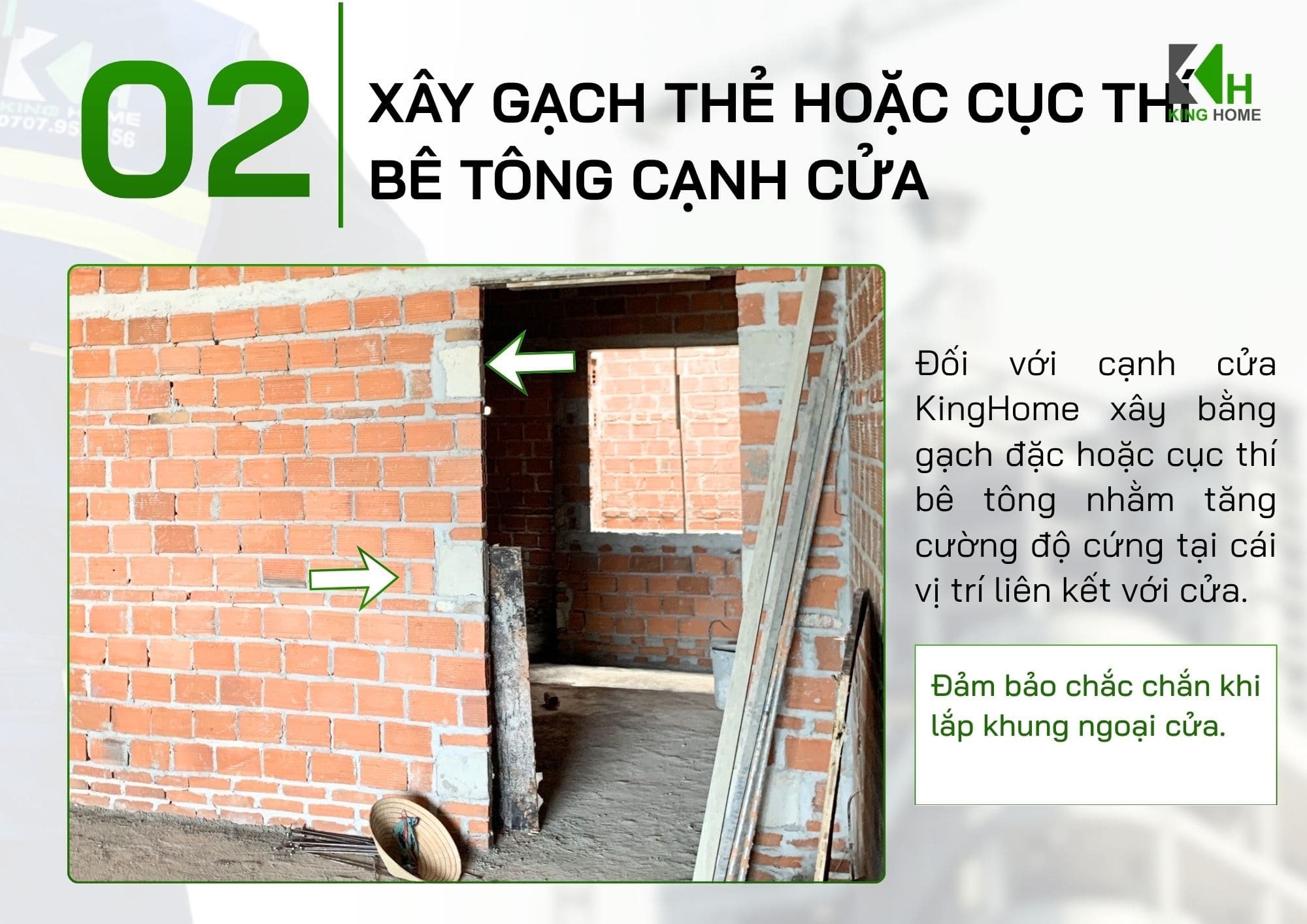 Xây gạch đặc hoặc cục bê tông cạnh cửa