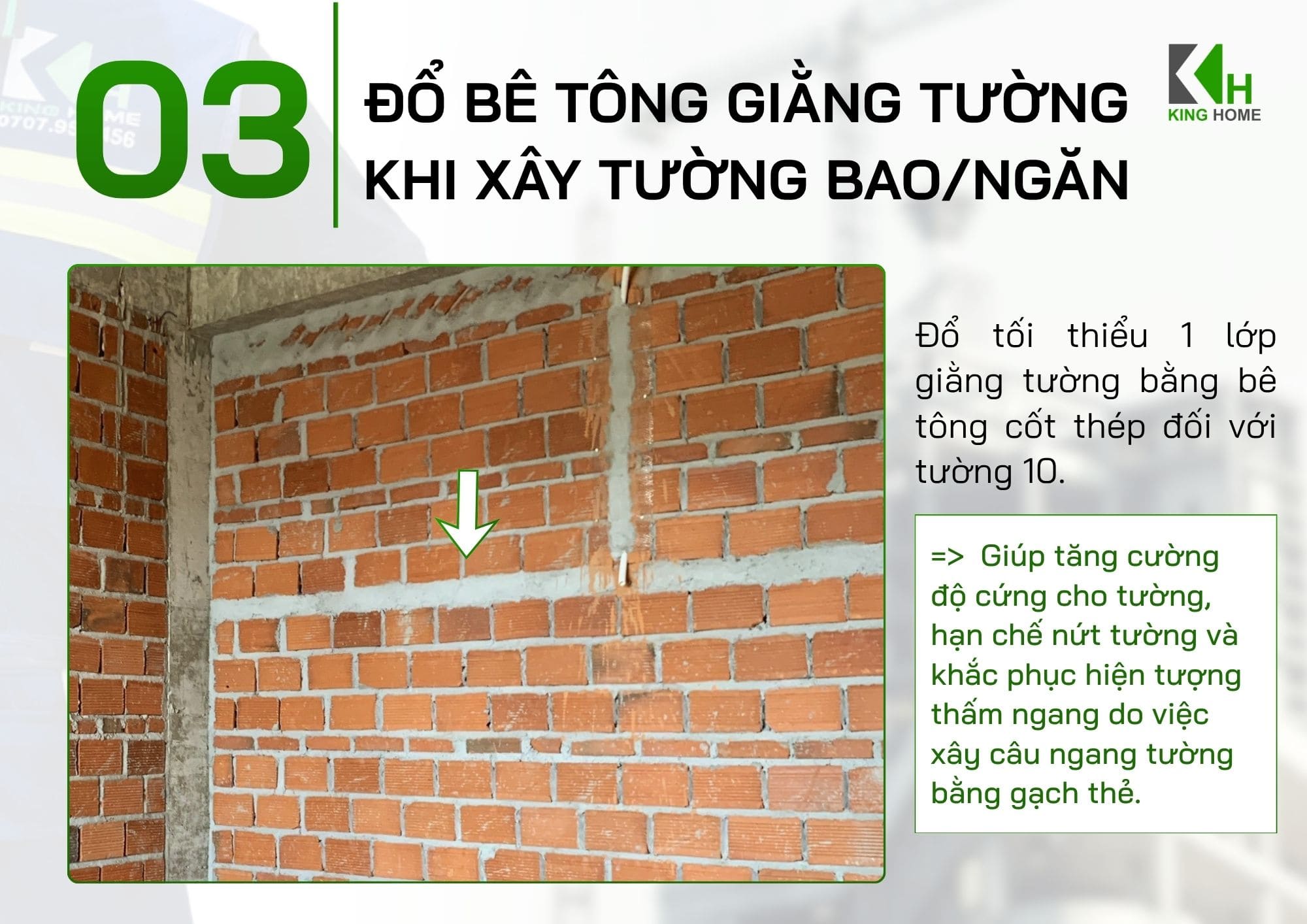 Đổ bê tông giằng tường khi xây tường bao, tường ngăn