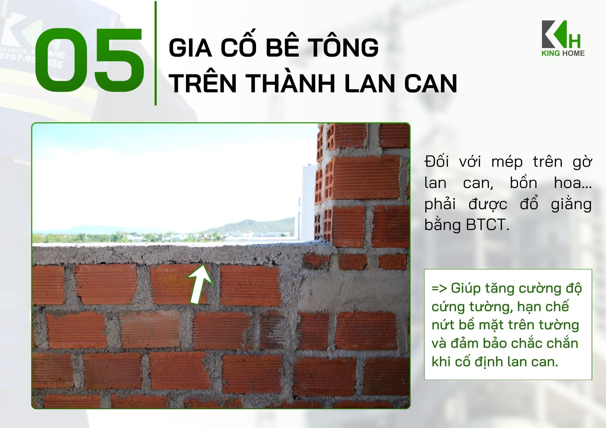 Gia cố bê tông trên thành lan can