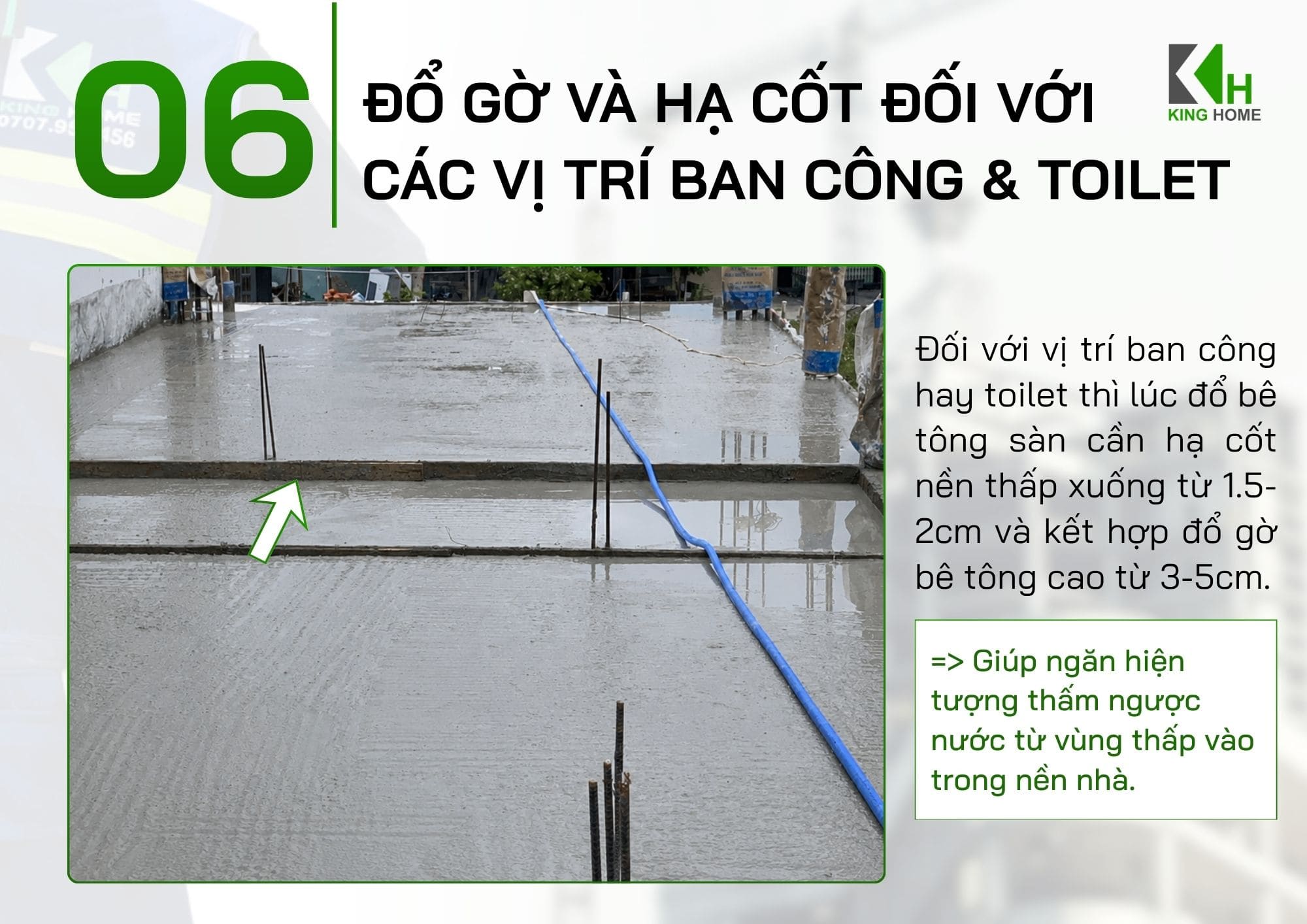 Đổ gờ và hạ cốt nền tại ban công, toilet