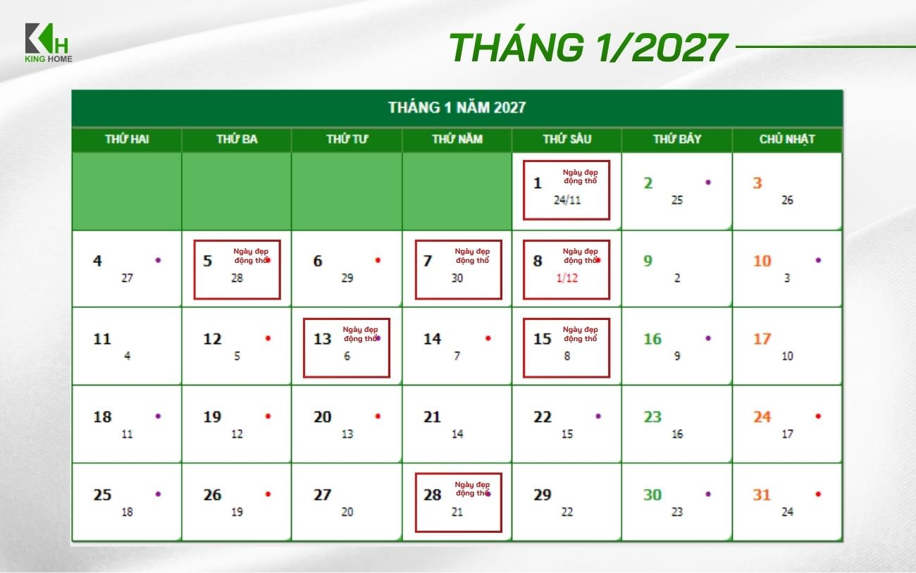 Xem 7 ngày tốt động thổ tháng 1 năm 2027 năm Đinh Mùi