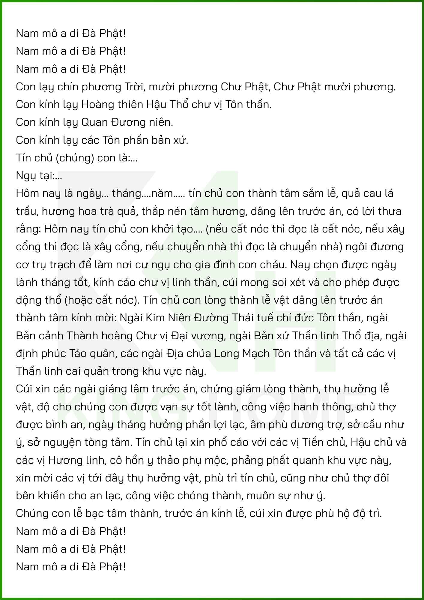 Bài cúng động thổ xây nhà 