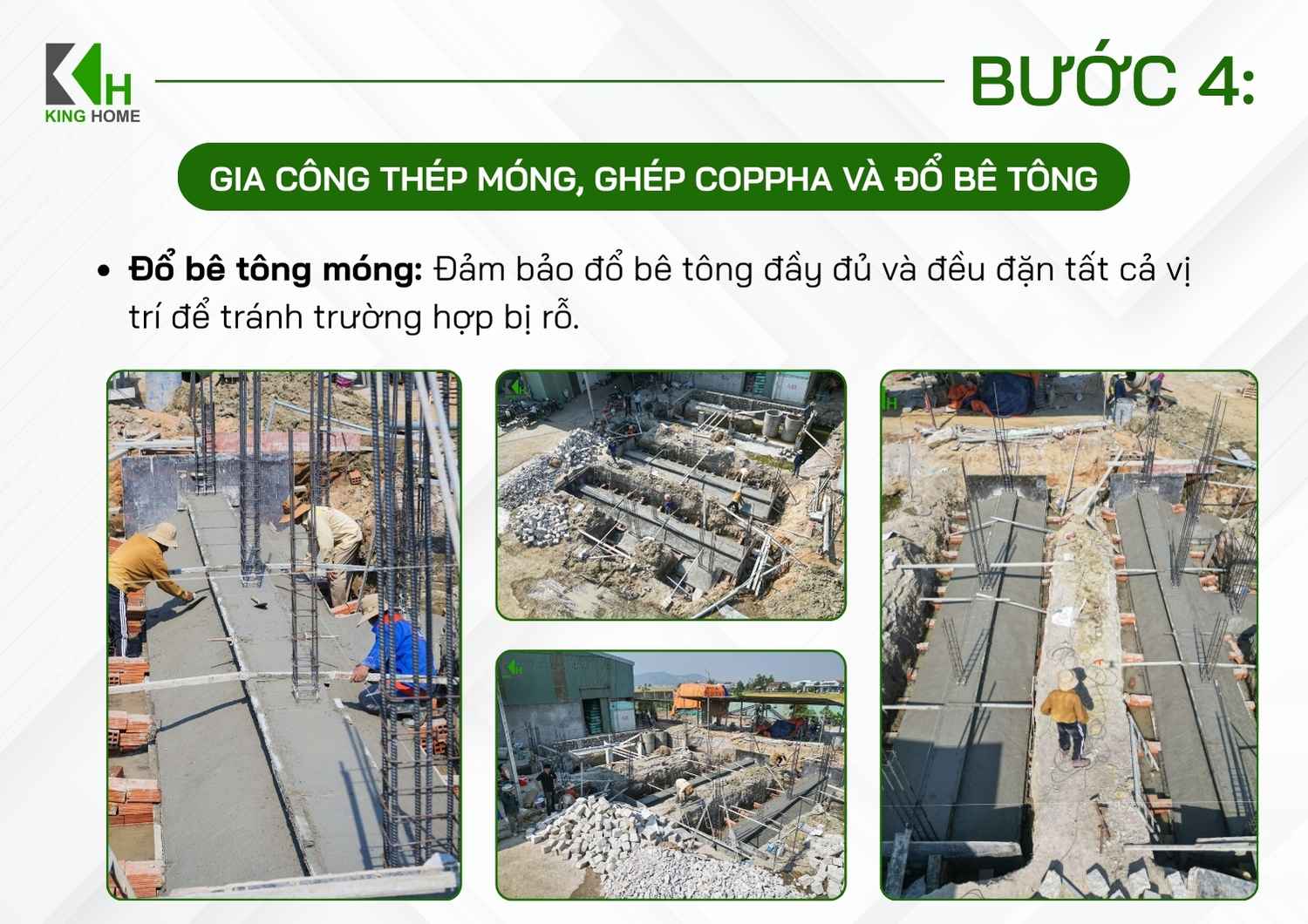 Tiến hành đổ bê tông đầy đủ và liên tục tại các vị trí theo trình tự thi công