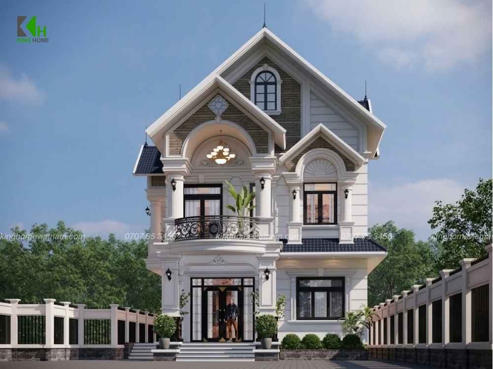Mẫu nhà mái Thái 2 tầng gây ấn tượng với hệ mái lớn và mặt tiền bề thế