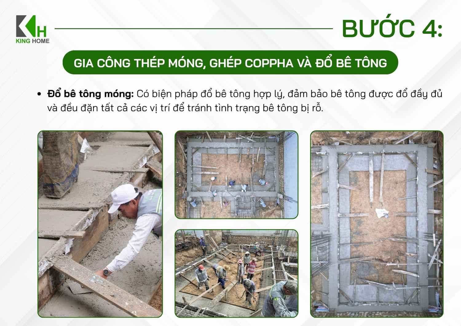 Sau khi nghiệm thu đạt yêu cầu, tiến hành đổ bê tông móng