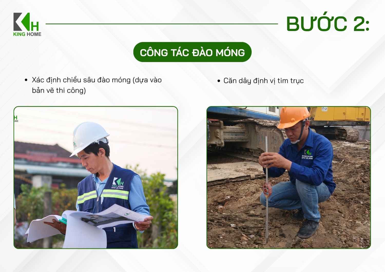 Xác định chiều sâu đào móng và căng dây định vị tim trục