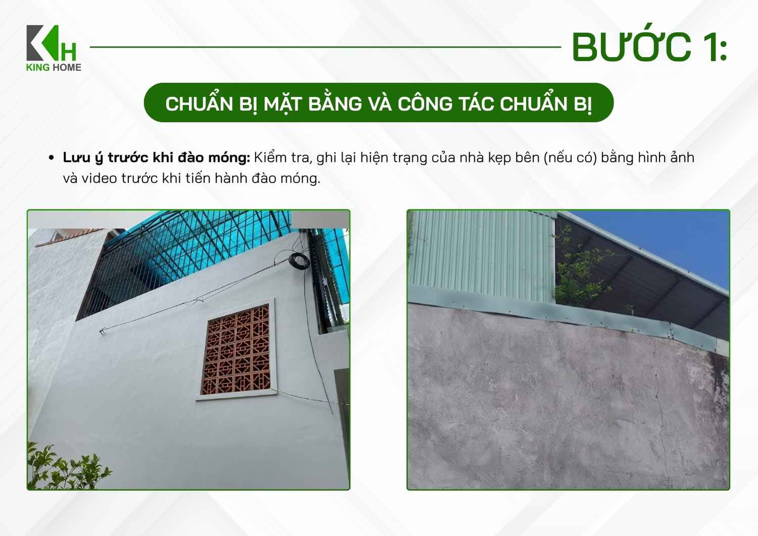 Ngoài ra, đối với những khu đất có nhà liền kề, cần kiểm tra và ghi nhận hiện trạng các công trình lân cận bằng hình ảnh, video trước khi đào móng.
