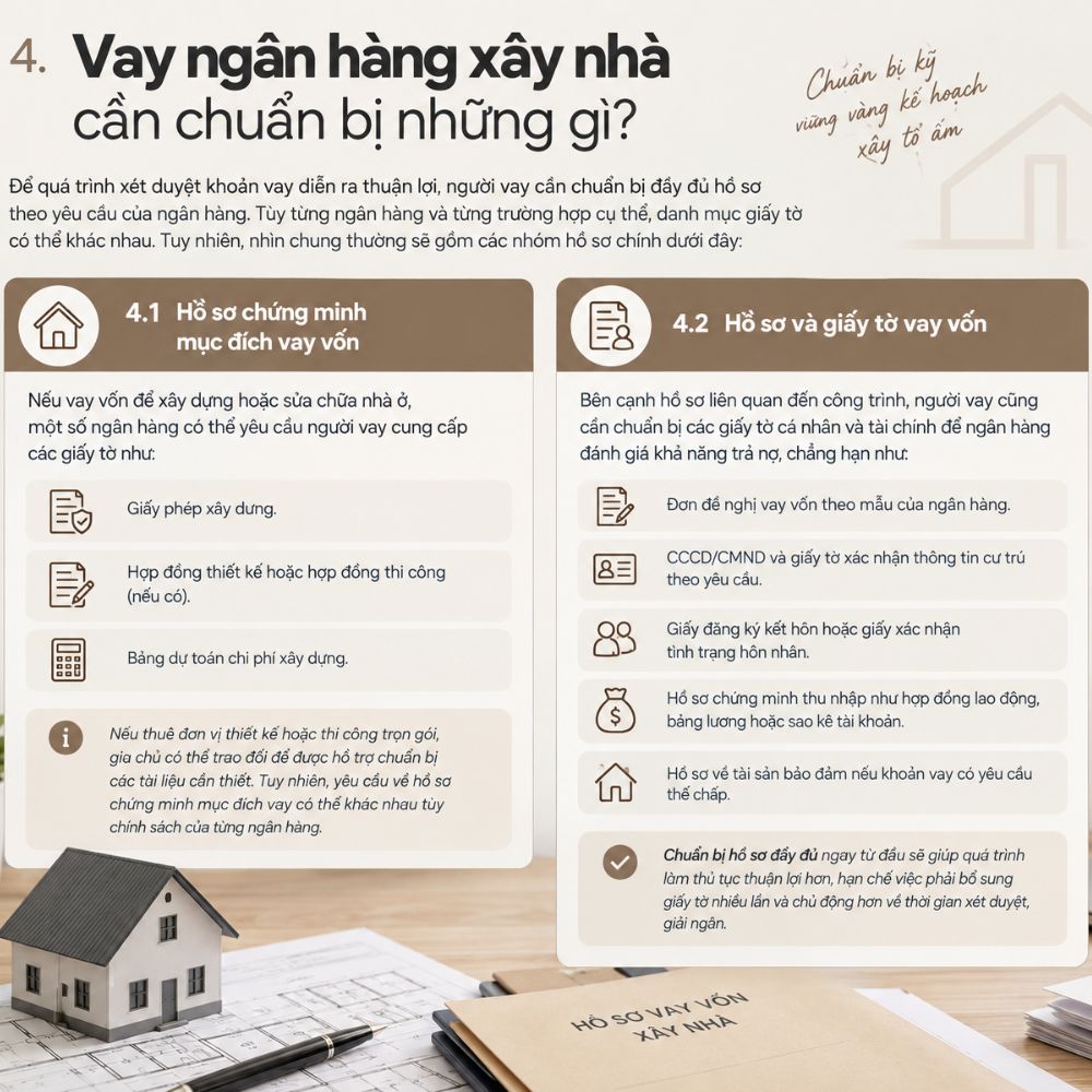 Vay ngân hàng xây nhà cần chuẩn bị những gì?