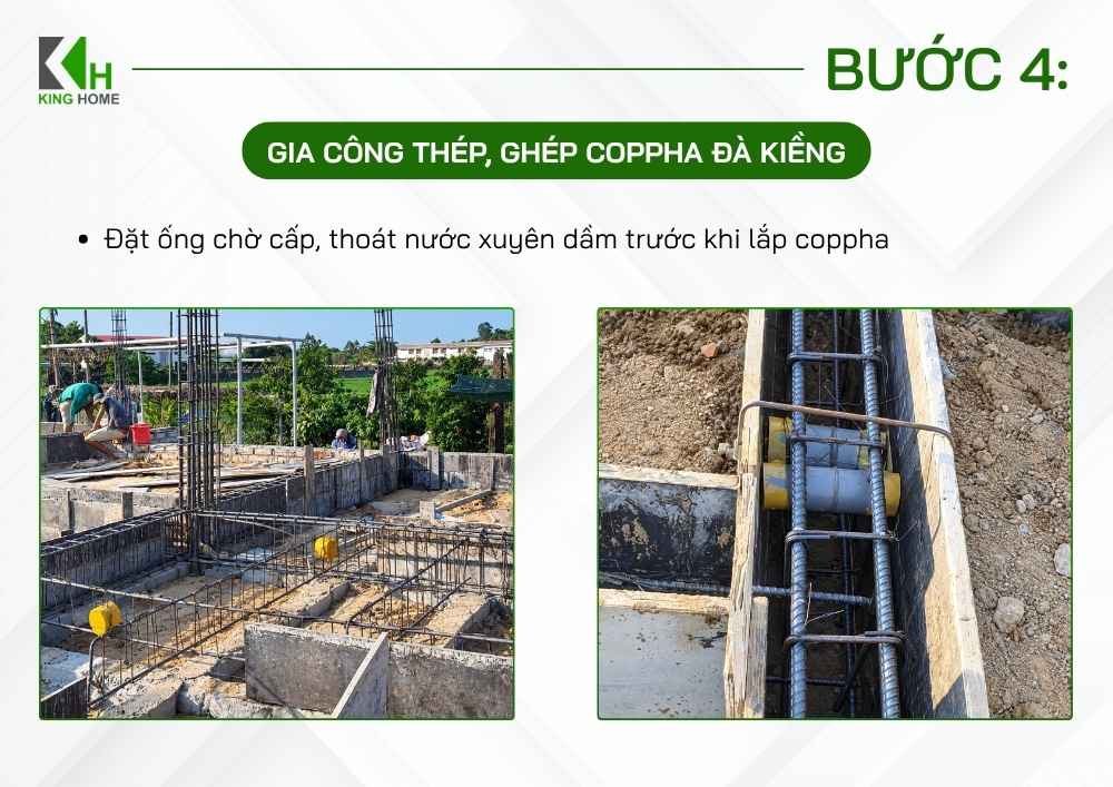 Đặt các ống chờ cấp, thoát nước xuyên dầm trước khi lắp cốp pha nếu thiết kế có yêu cầu