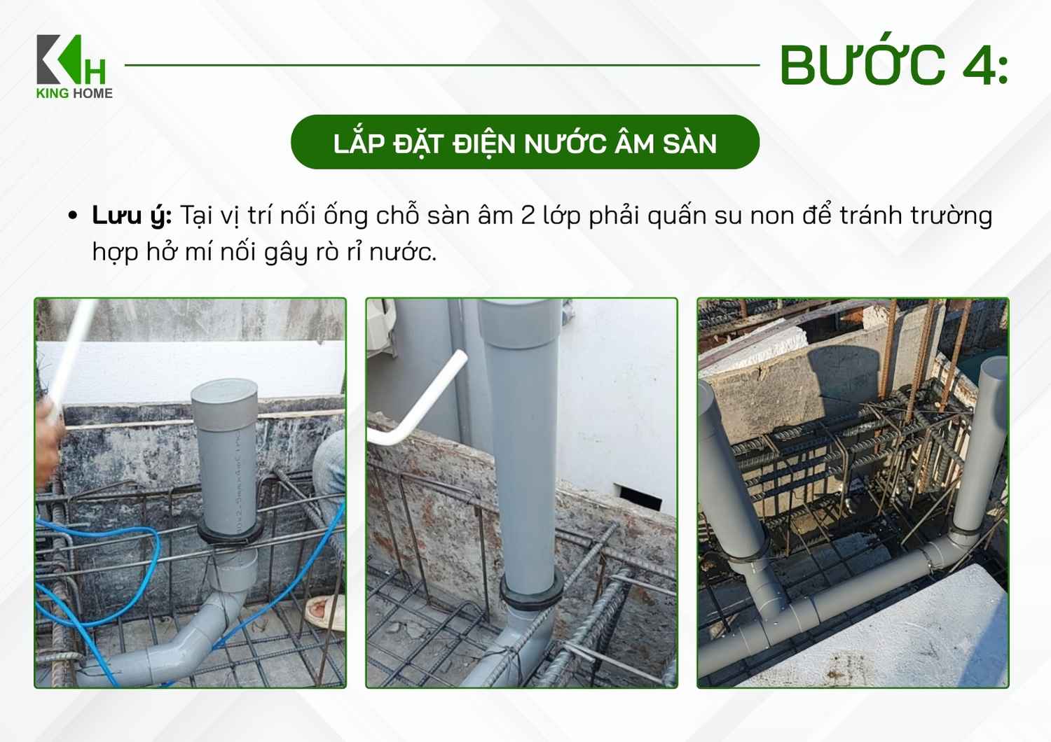 Ống điện, dây điện phục vụ đèn, thiết bị điện và các vị trí xuyên tầng được bố trí theo bản vẽ M&E.