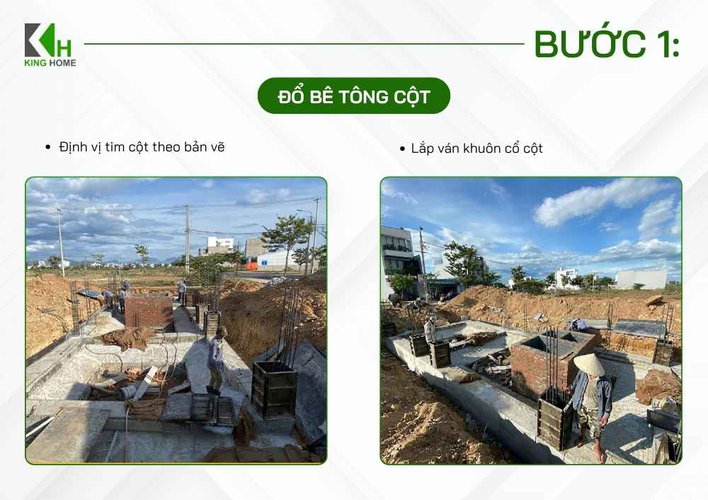 Tiến hành định vị lại tim cột theo đúng bản vẽ thiết kế
