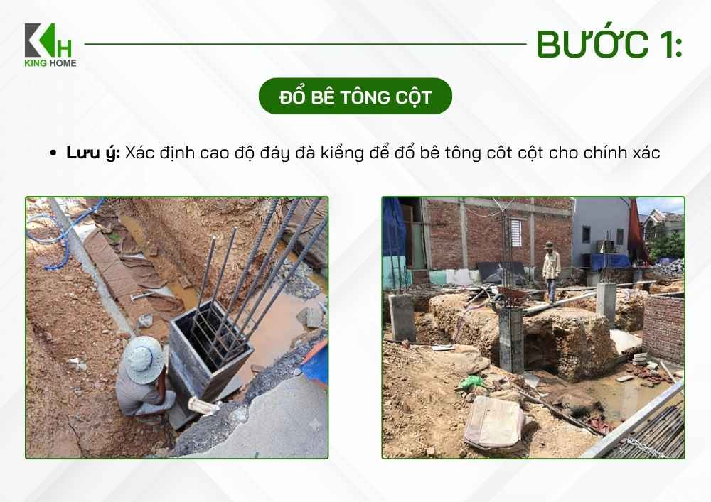 Khi đổ bê tông cột cần xác định chính xác cao độ đáy đà kiềng để đảm bảo vị trí và kích thước đà kiềng theo thiết kế