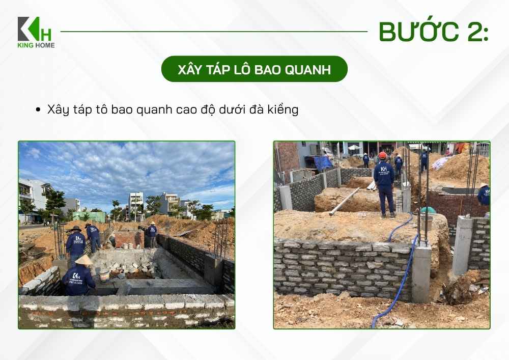 Xây táp lô bao quanh đến cao độ phía dưới đà kiềng.