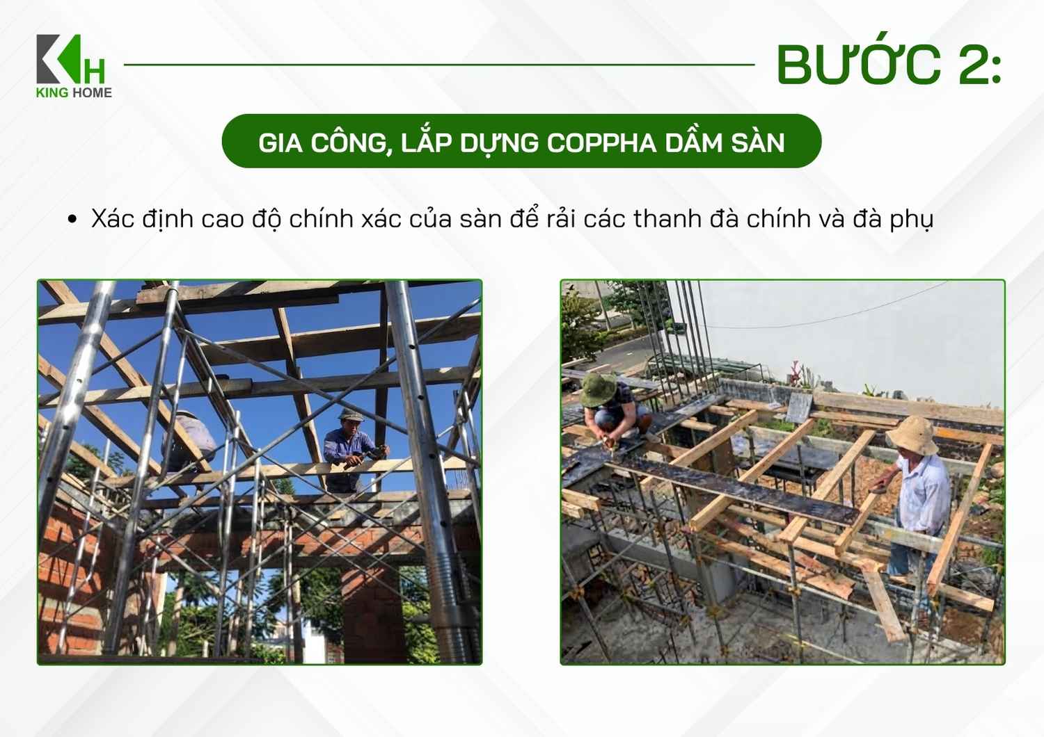 Cân cao độ sàn để rải các thanh đà chính, đà phụ
