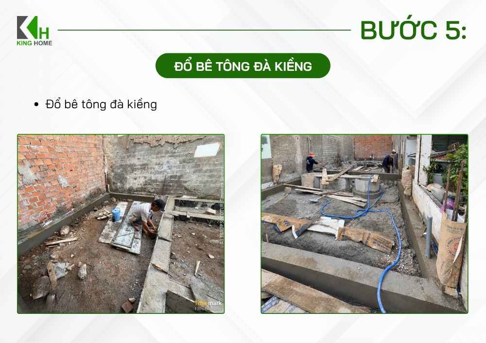 Tiến hành đổ bê tông đà kiềng theo đúng cấp phối và yêu cầu kỹ thuật.